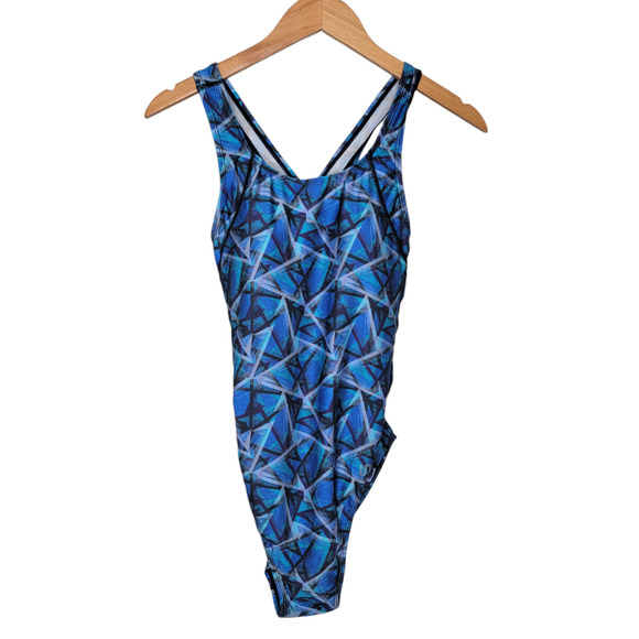 NWT Syrokan Racerback Swimsuit Blue Geometric 34E Athletic One Piece Training - Picture 12 of 12